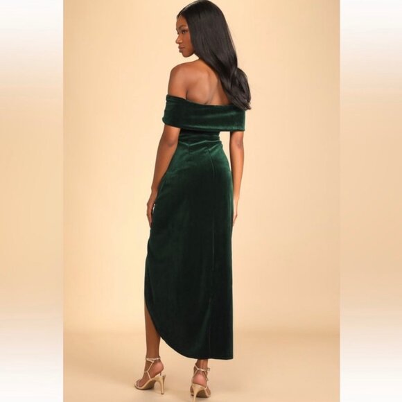 Lulu's I'm Enchanted Velvet Off-the-Shoulder Maxi Dress Holiday Green Size Large - Picture 5 of 10